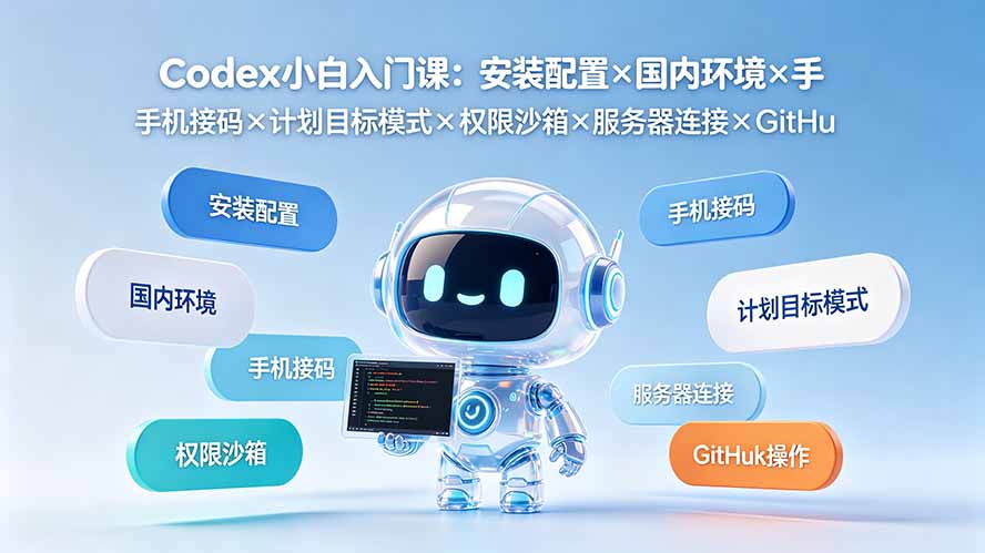 Codex小白入门课:安装配置×国内环境×手机接码×计划目标模式×权限沙箱×服务器连接×GitHub操作-智享云联