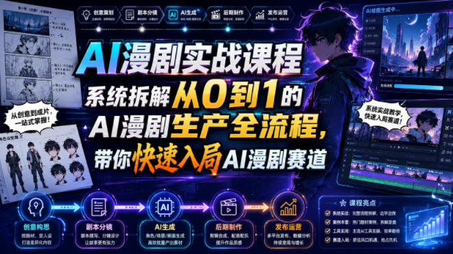 AI漫剧实战课程,系统拆解从0到1的AI漫剧生产全流程,带你快速入局AI漫剧赛道-智享云联