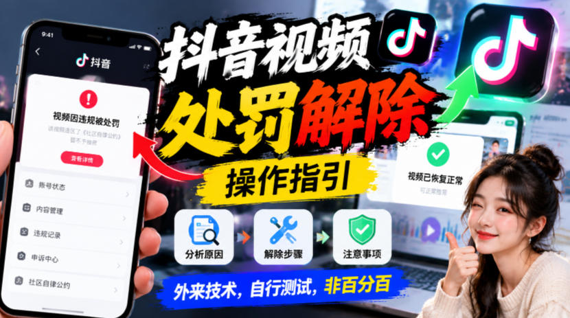 抖音视频处罚解除操作指引,外来技术,自行测试,非百分百-智享云联
